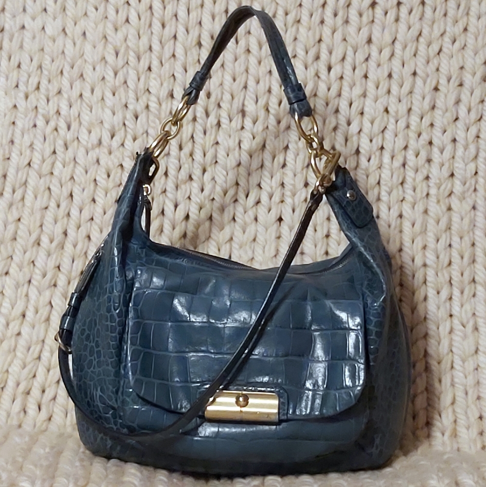 Coach Kristin Teal Blue Croc Leather Hobo